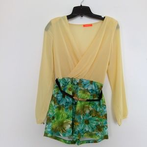 Multi colored romper with belt